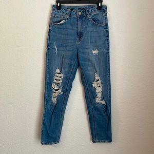 High Rise Distressed Mom Jeans